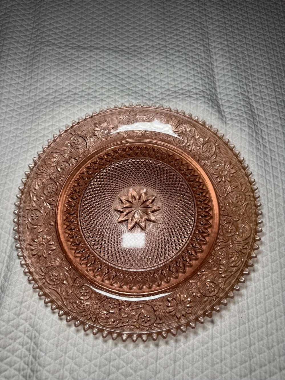 Vintage Tiara Indiana Glass Pink Peach Sandwich 12” Plates Set of 2